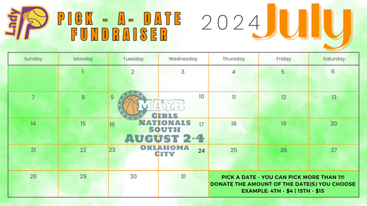 JULY Calendar Fundraiser - Donate to Lady Pressure (Trip to MAYB Nationals in OKC)